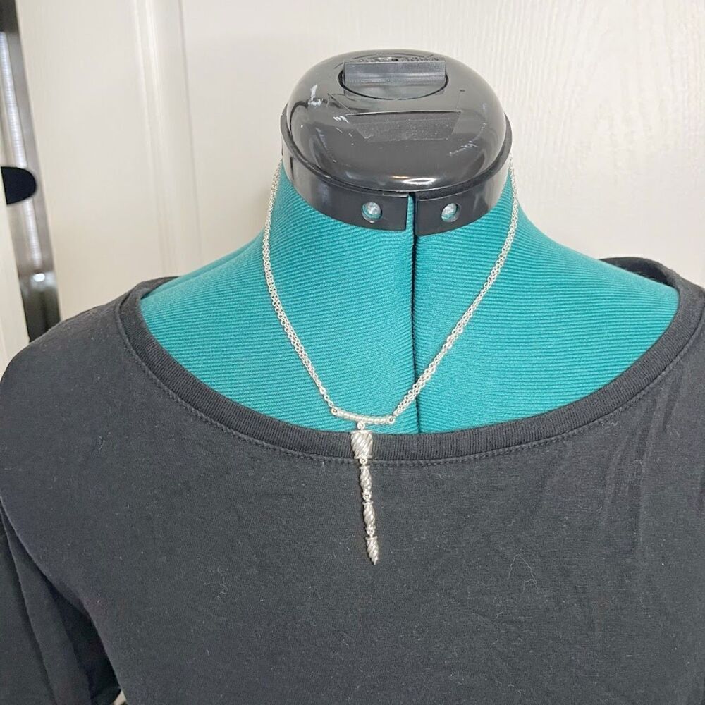 Napier Double Chain Silver Tone Bar Drop Adjustable Pendant Necklace